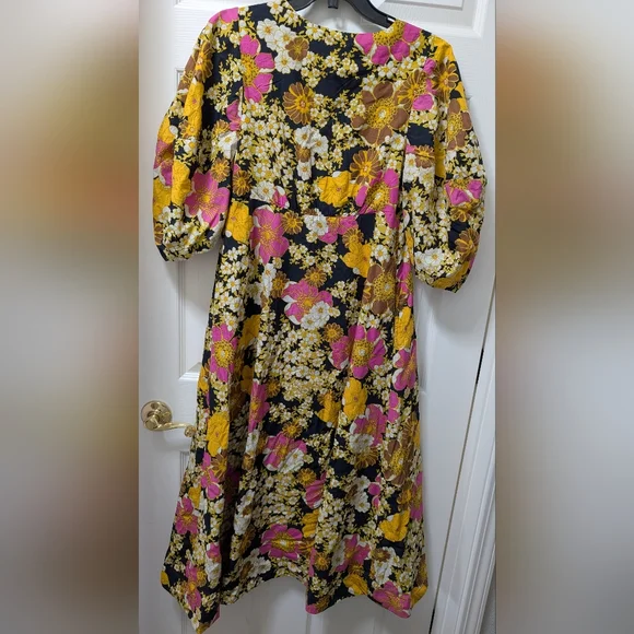 Free People Lydia Cotton midi dress Pink Black floral print Size small S - Picture 4 of 6